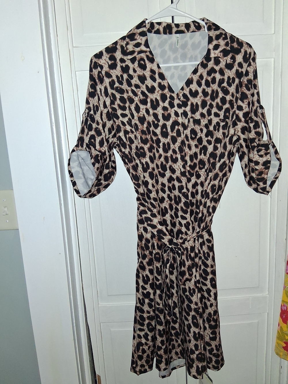 HALARA Leopard Print Midi Dress in Beige and Black